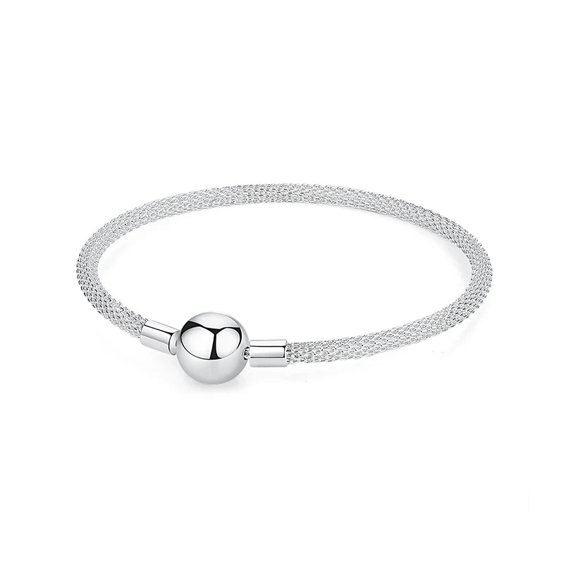 925 Sterling Silver Snake Chain Bracelet with Heart Charm Beads