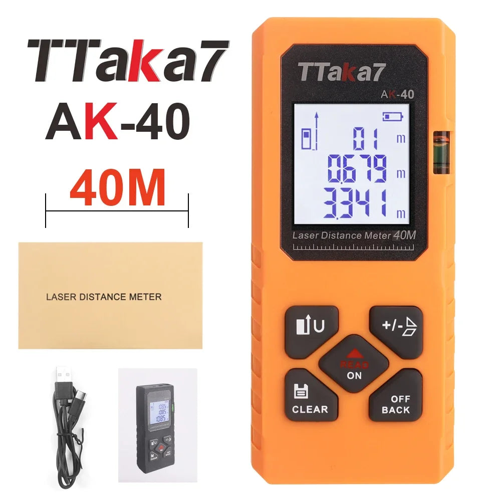 Laser Distance Meter 40M/60M - USB Rechargeable Digital Rangefinder for Construction & Home