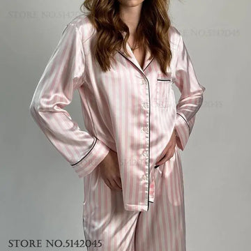Pink Stripe Long Sleeve Pajama Set – Women’s Lounge Wear