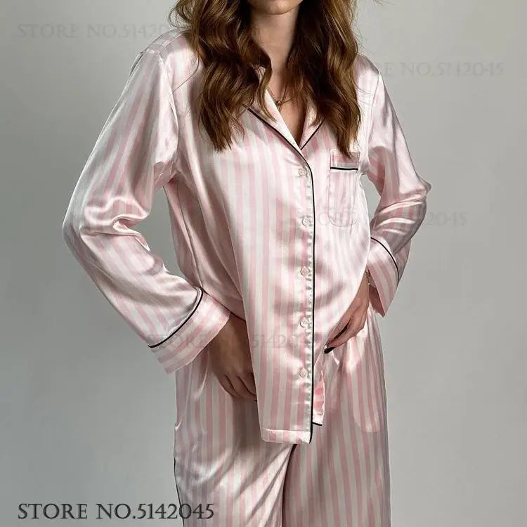 Pink Stripe Long Sleeve Pajama Set – Women’s Lounge Wear