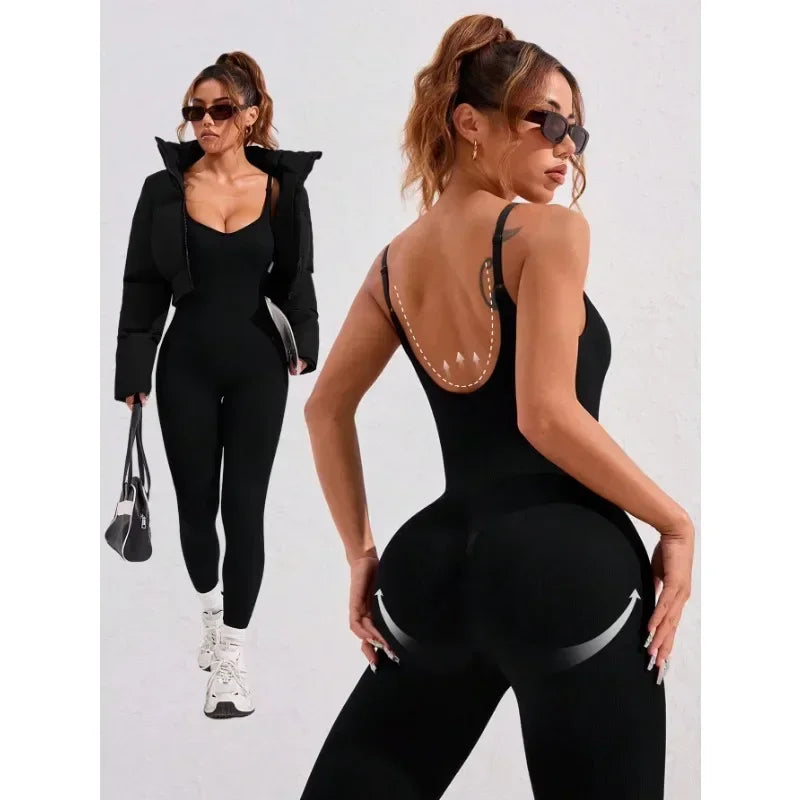 Women's Seamless Bodycon Yoga Jumpsuit - One-Piece Workout Set