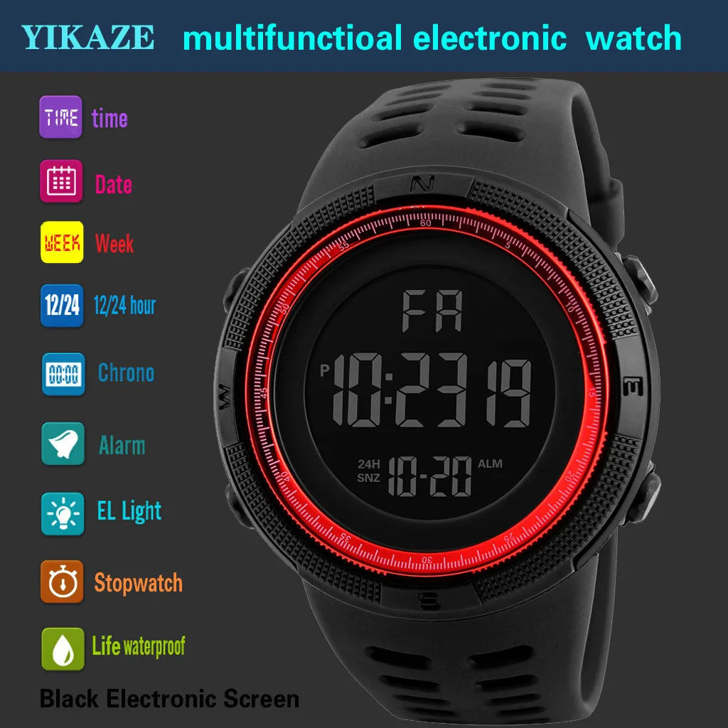 Men's Digital Sports Watch - Military Style LED Multifunction Wristwatch