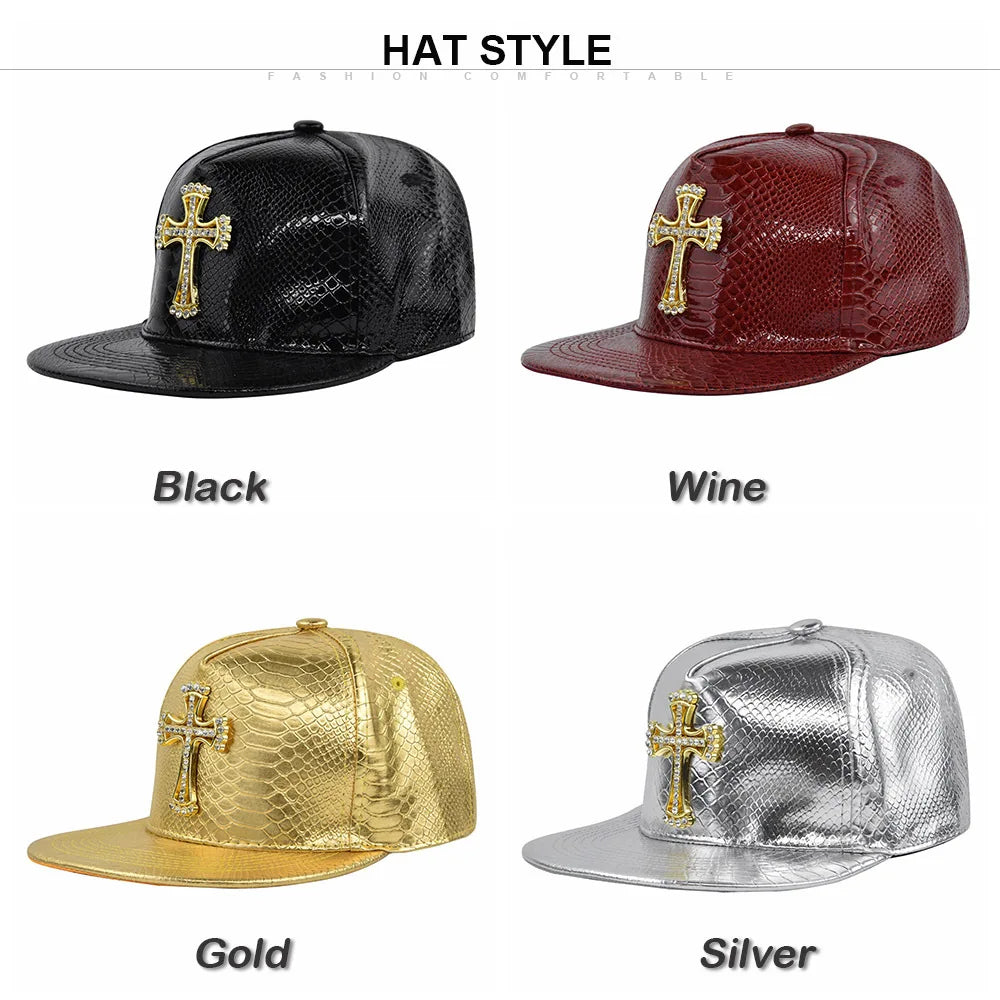 Cross Jesus Metal Label Hip-Hop Cap - Flat Brim Fitted Hat for Break Dance & Street Style