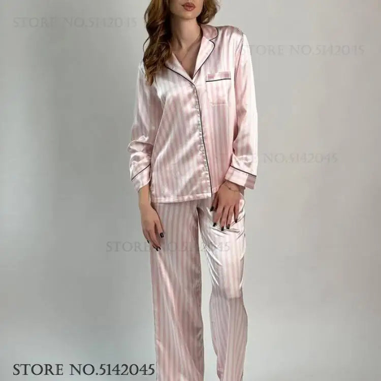 Pink Stripe Long Sleeve Pajama Set – Women’s Lounge Wear