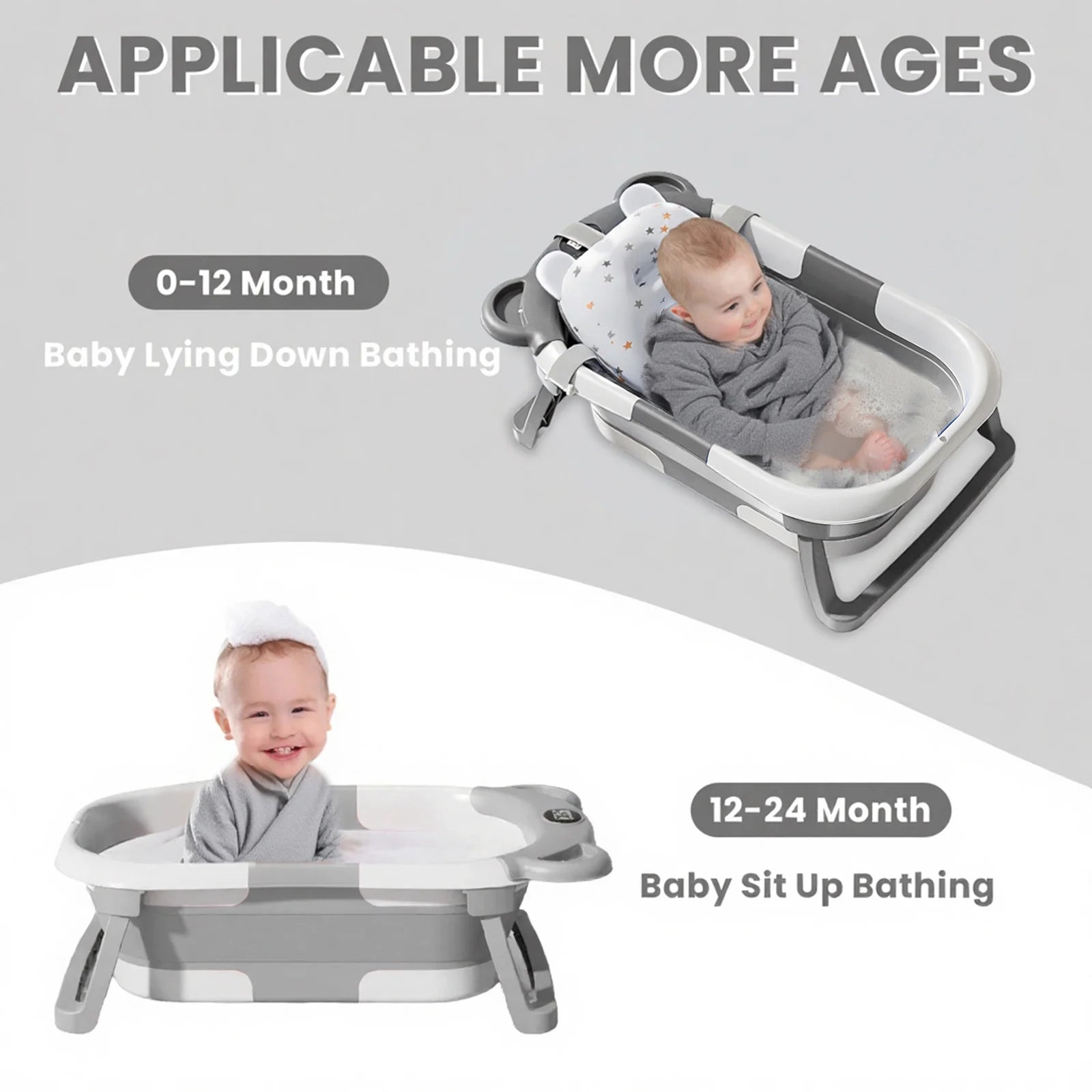Portable Collapsible Baby Bathtub – Travel Bathtub with Thermometer & Cushion