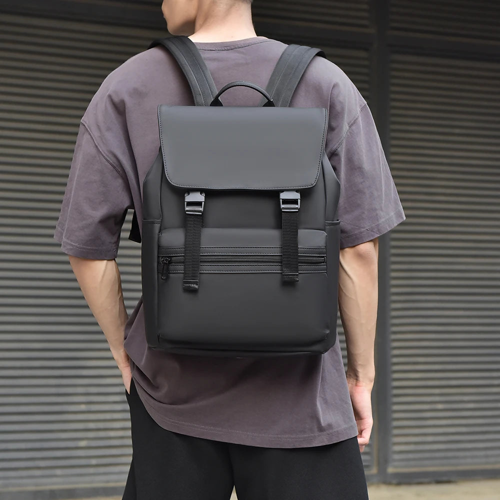 Men's Black Fashionable Backpack with Multiple Pockets, Ideal for Business and Travel, Spacious and Durable