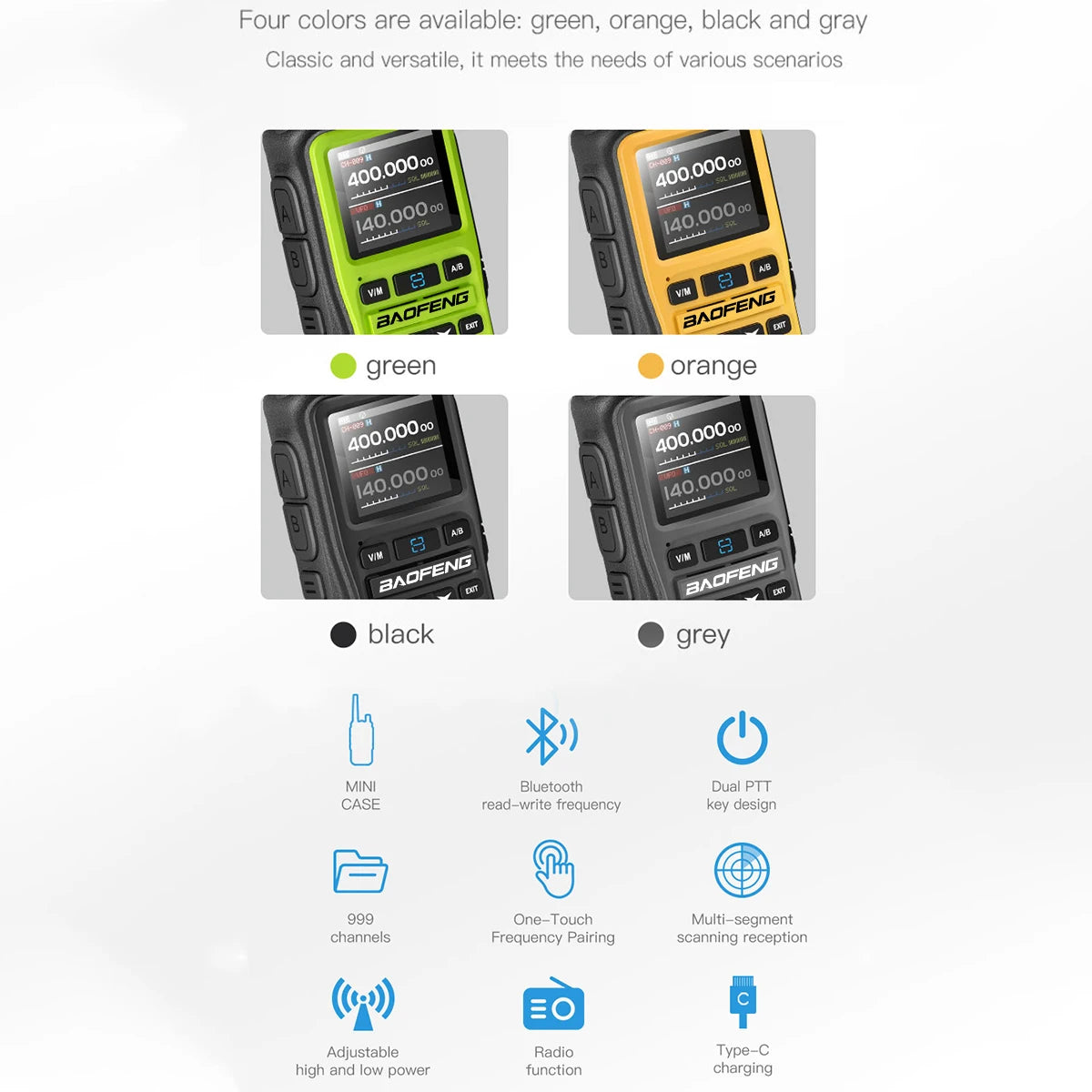 Baofeng UV-5R Mini Walkie Talkie - Bluetooth, Type-C Charging & Dual PTT