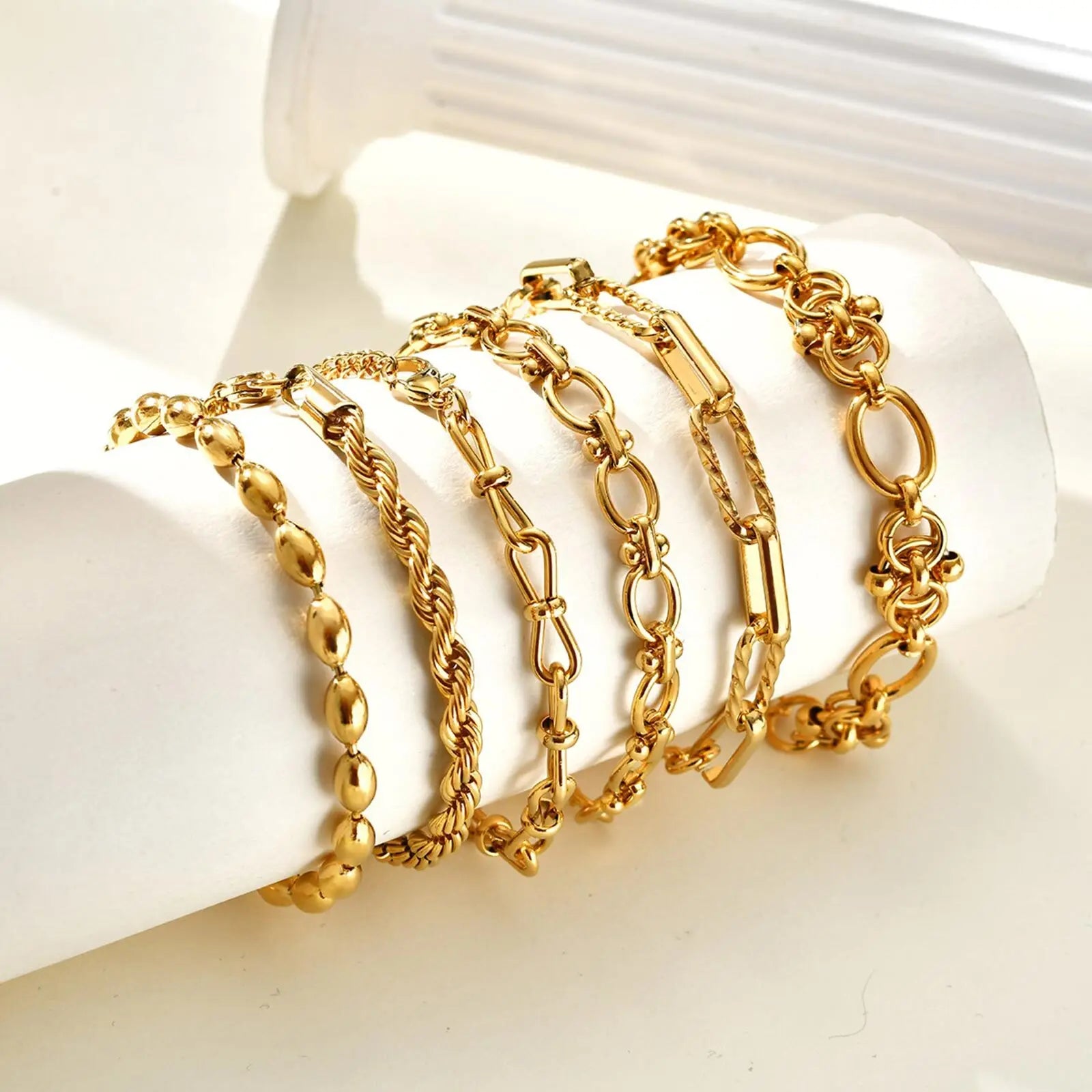 Chunky Stainless Steel Link Chain Bracelet – Gold Plated Layering Jewelry