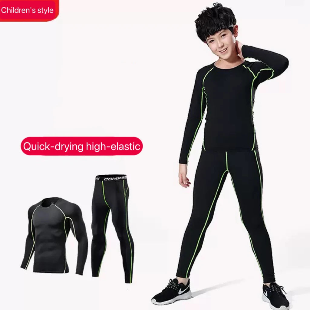 Boys Sports Compression Set - 2-Piece Athletic Base Layer for Basketball, Soccer & Training (Ages 7-13)