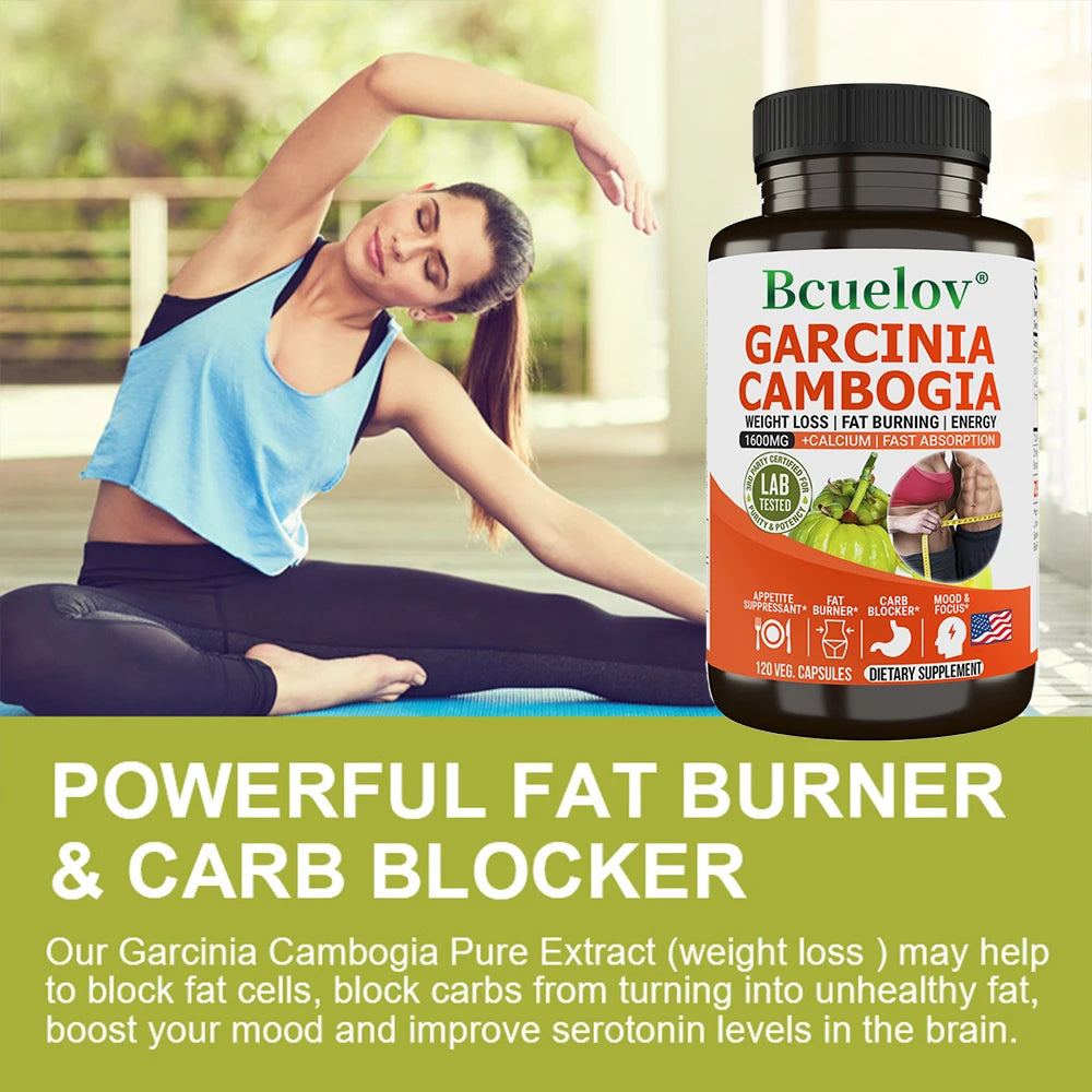 Garcinia Cambogia Capsules - Natural Fat Burner & Appetite Suppressant for Weight Loss