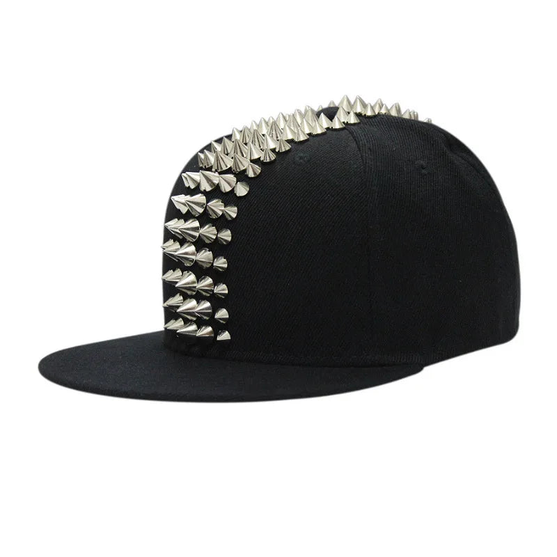 Five Row Rivet Baseball Cap - Hip-Hop Flat Brim Hat for B-Boy Street Dance & Break Dance