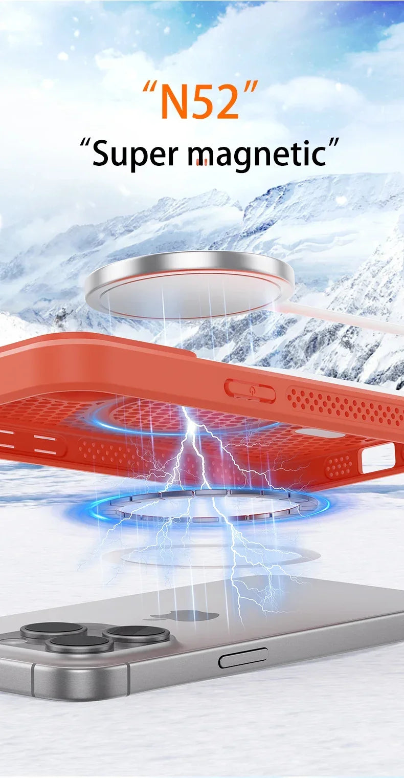 Cooling iPhone Case – Heat Dissipation Breathable Hard Cover with MagSafe for iPhone 17, 16, 15, 14, 13, 12, 11
