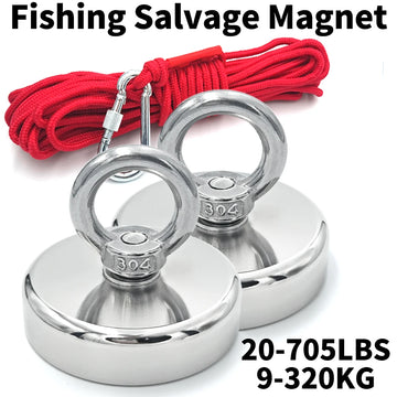 Super Strong Neodymium Fishing Magnet - N52 Heavy Duty Salvage Magnet with Eyebolt (D16-D42mm)
