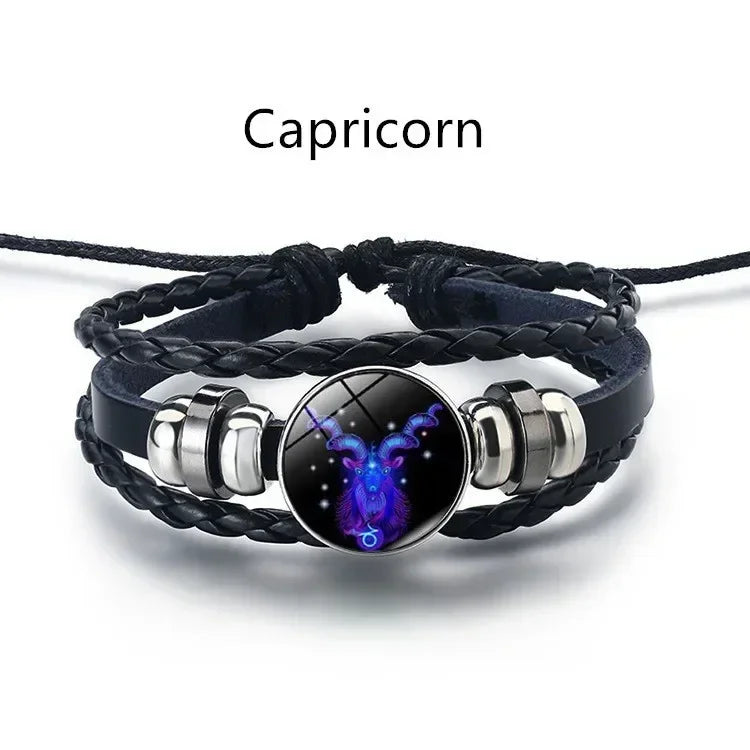 Adjustable Luminous Zodiac Bracelet - Glow-in-the-Dark PU Leather Spirit Bracelet