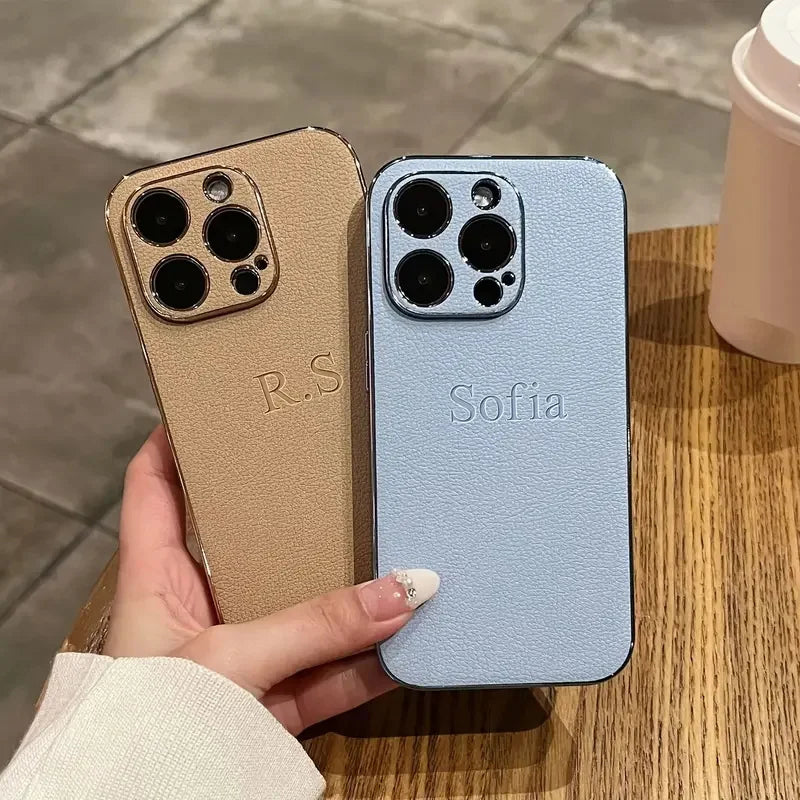 Personalized Leather iPhone Case with Custom Initials