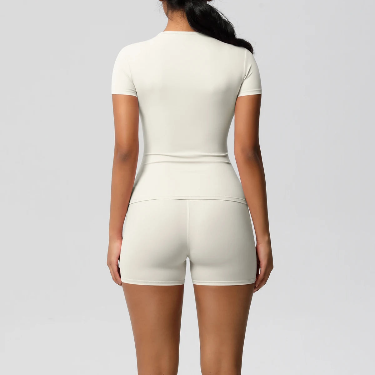 Women's 2-Piece Workout Set - Push-Up Shirt & High Waist Shorts for Yoga & Fitness