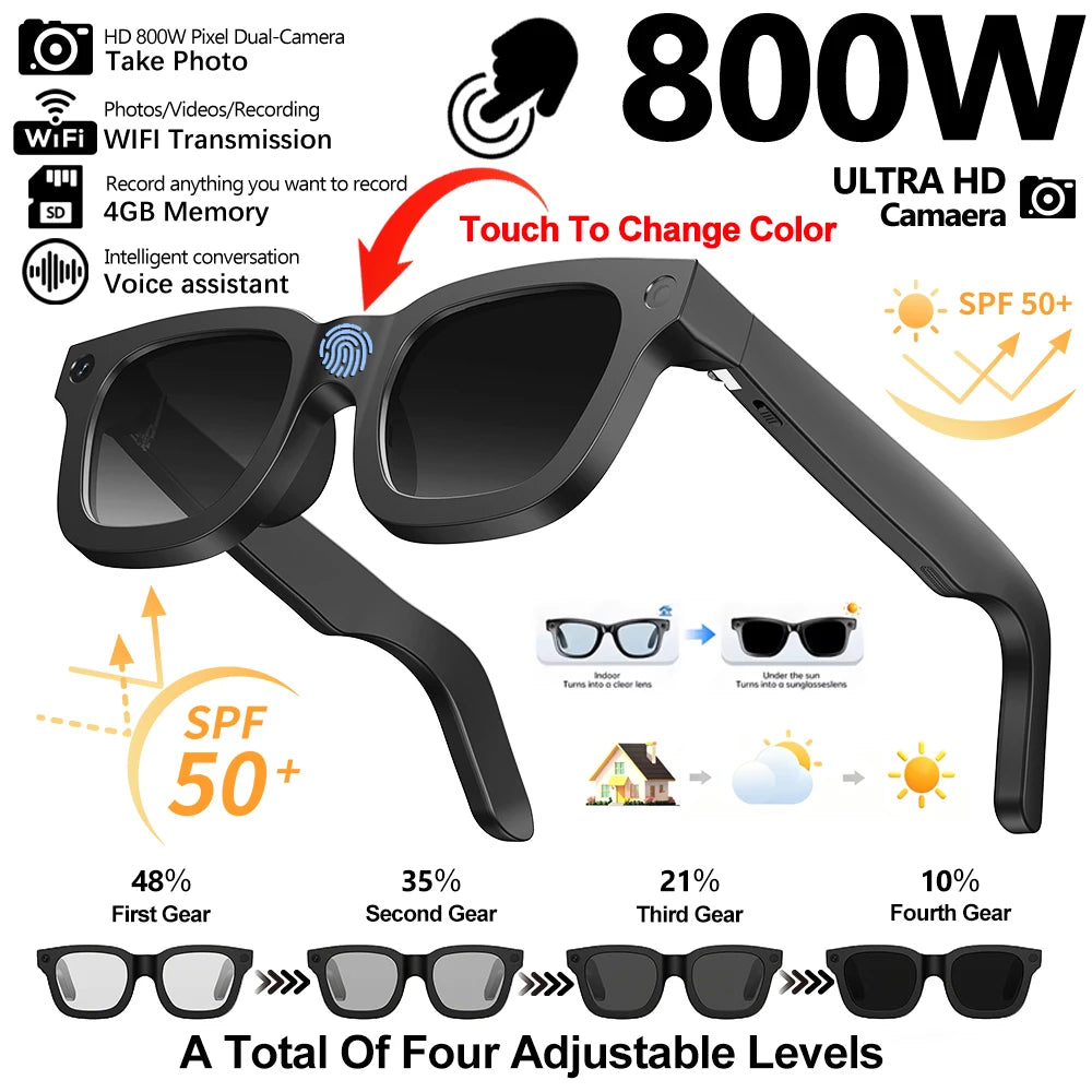 2026 Smart Glasses - AI Translation, HD Camera, Photochromic Lenses, Bluetooth Calls & Music