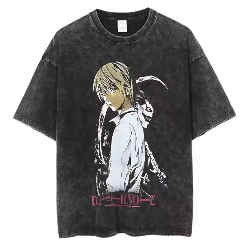 Death Note Anime Washed Y2K T-Shirt – Short Sleeve Round Neck Mens Tee