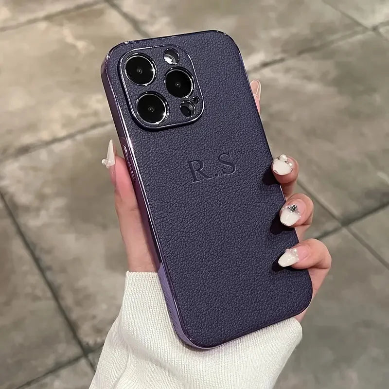 Personalized Leather iPhone Case with Custom Initials