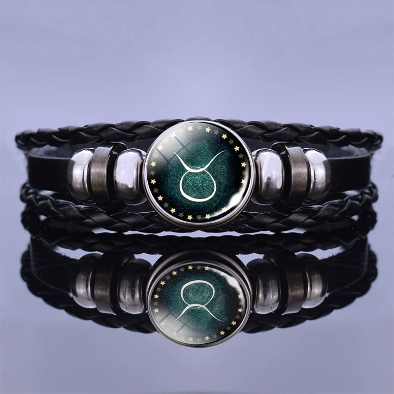 Zodiac Constellation Charm Bracelet - Multilayer Leather Bracelet for Men & Women