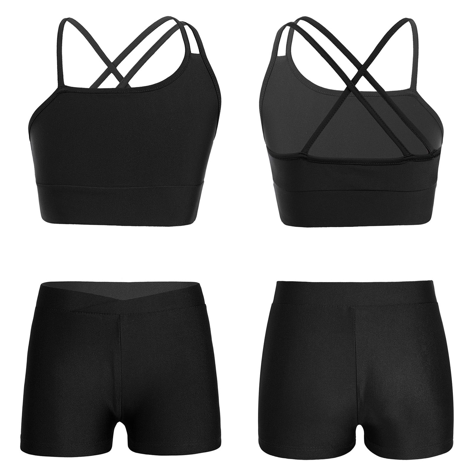 Girls Athletic Crop Top & Shorts Set - 2-Piece Activewear for Gymnastics, Dance & Workout (Ages 4-14)
