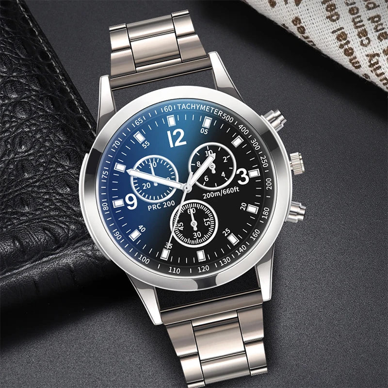 Men's Business Watch - Stainless Steel Band Quartz Wristwatch with Bracelet Set