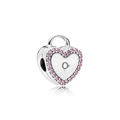 925 Sterling Silver Pink Zircon Valentine's Day Charm Bead for Bracelets