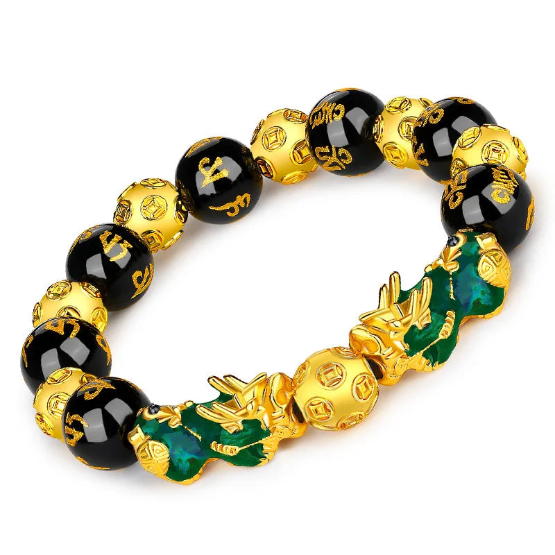 Feng Shui Wealth Pixiu Bracelet Men Women Black Obsidian Beads Chakra Meditation Yoga Bracelet Change Color Pi Xiu Jewelry Gift