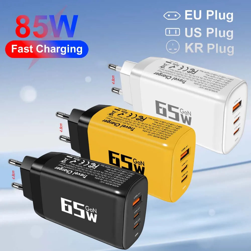 85W GaN USB-C Charger QC3.0 PPS PD Fast Charge for iPhone & Laptop
