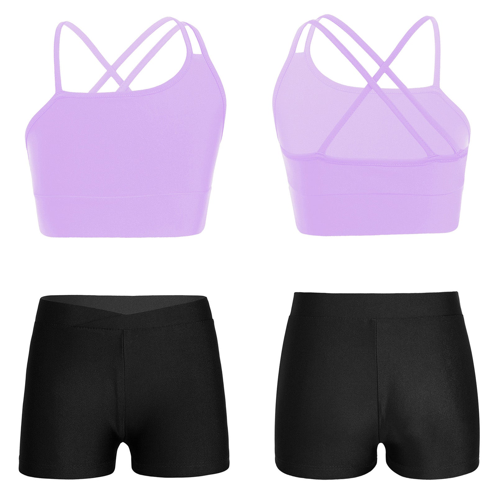 Girls Athletic Crop Top & Shorts Set - 2-Piece Activewear for Gymnastics, Dance & Workout (Ages 4-14)