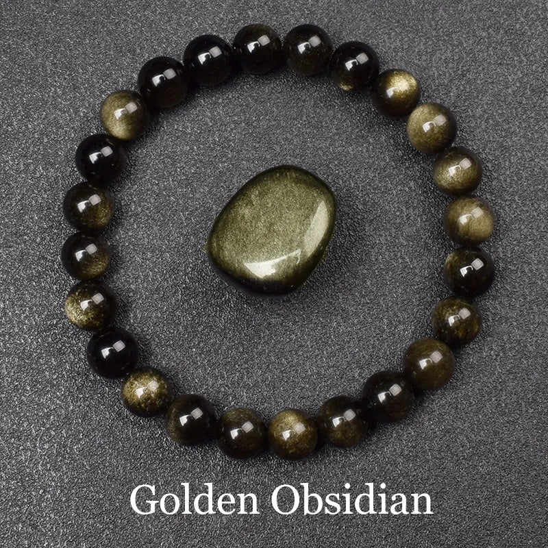 Golden Obsidian Beads Bracelet – Natural Energy Stone Jewelry for Protection & Strength