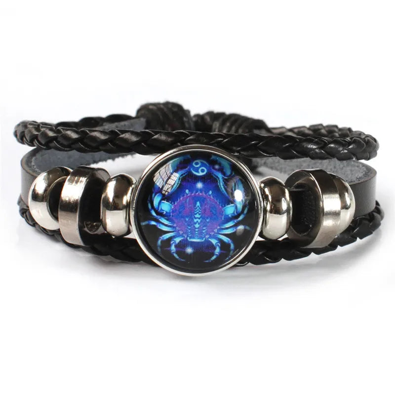 Luminous Zodiac Constellation Bracelet - Glow-in-the-Dark Multilayer Leather Charm