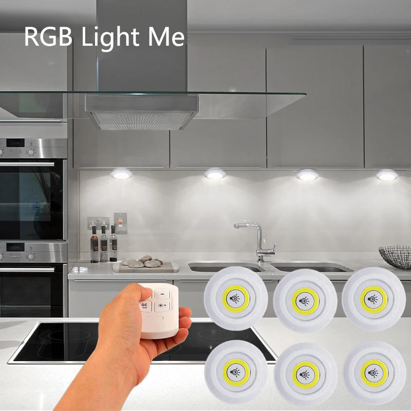 Smart Wireless LED Under Cabinet Lights - Dimmable Remote Control Kitchen & Wardrobe Lighting