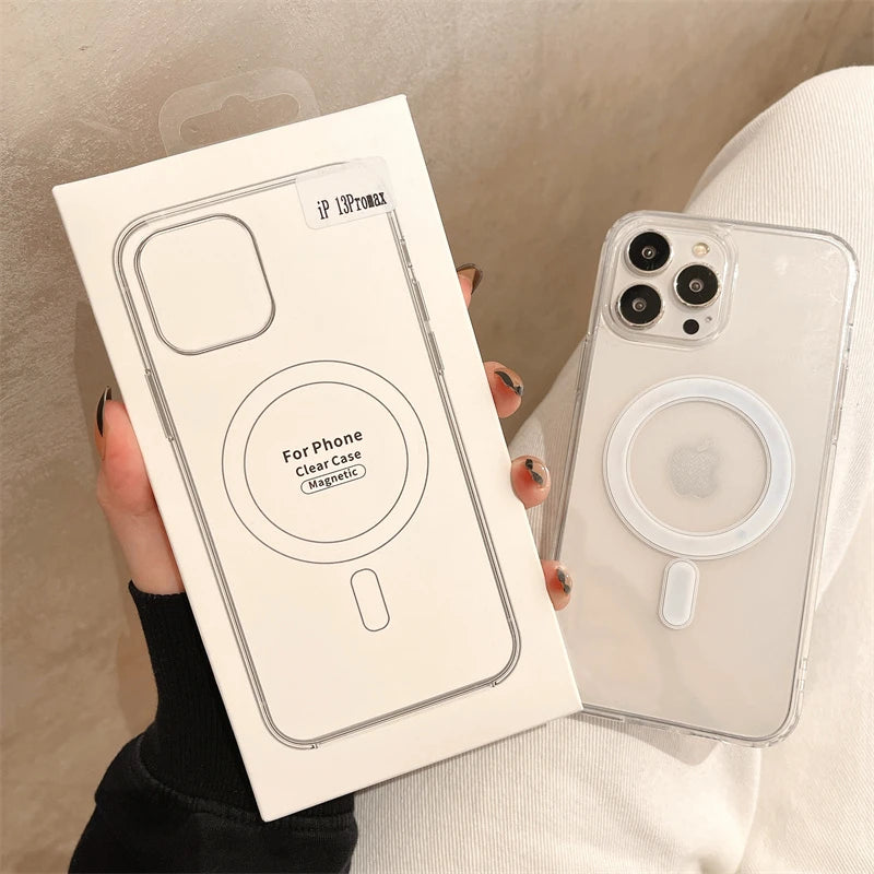 Clear MagSafe Magnetic Wireless Charging Case for iPhone 16, 15, 14, 13, 12, 11 Pro Max