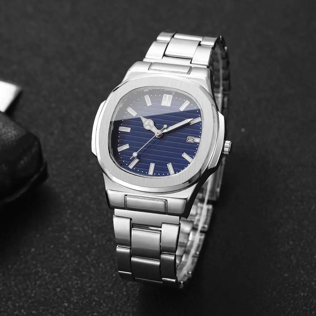 Luxury Men's Square Dial Quartz Watch – Stainless Steel Business Watch with Calendar