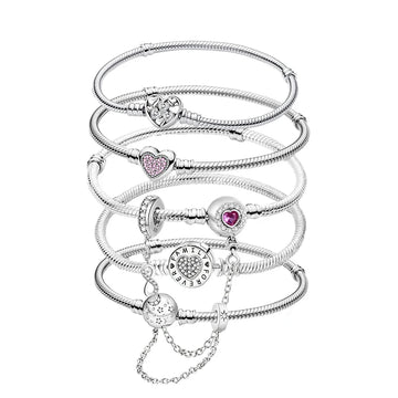 925 Sterling Silver Heart Charm Bracelet with Zircon Stones