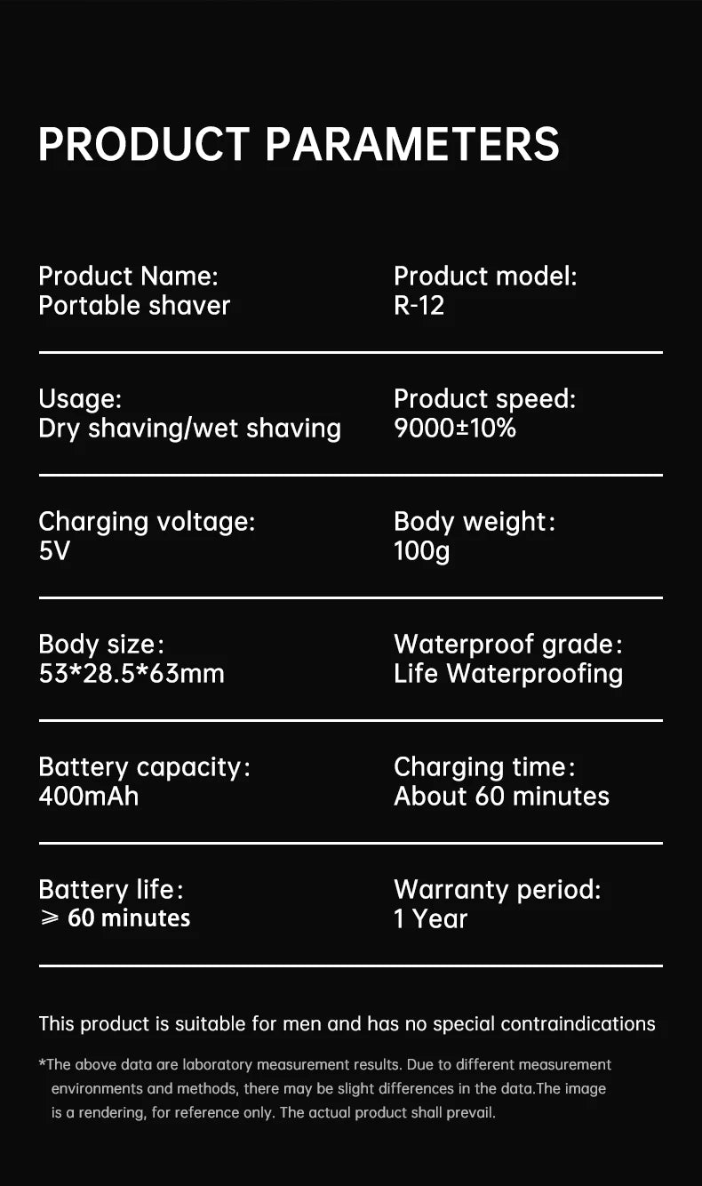 Portable Dual-Head Electric Shaver - Waterproof USB-C Rechargeable Rotary Razor for Men