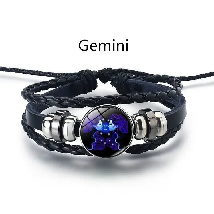 Adjustable Luminous Zodiac Bracelet - Glow-in-the-Dark PU Leather Spirit Bracelet