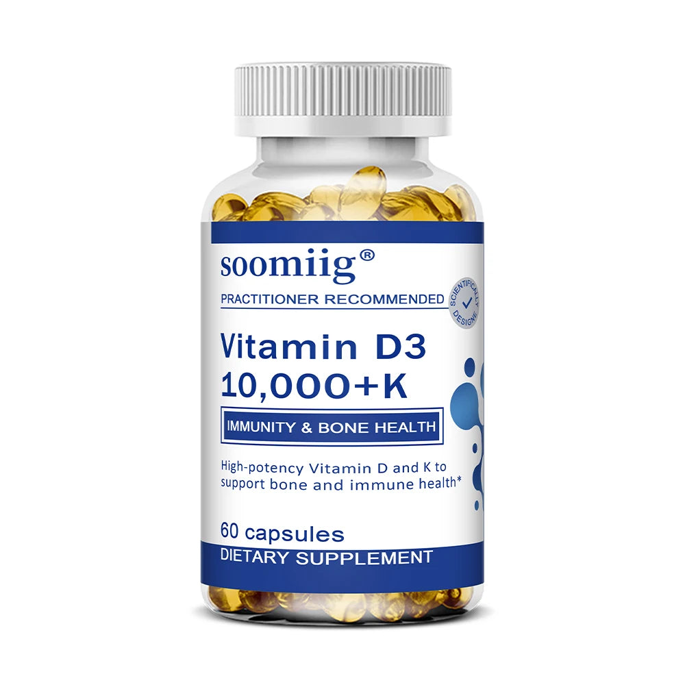 Vitamin D3 10000 IU + K2 Supplement - Maximum Strength for Bone, Heart & Immune Health (120 Capsules)