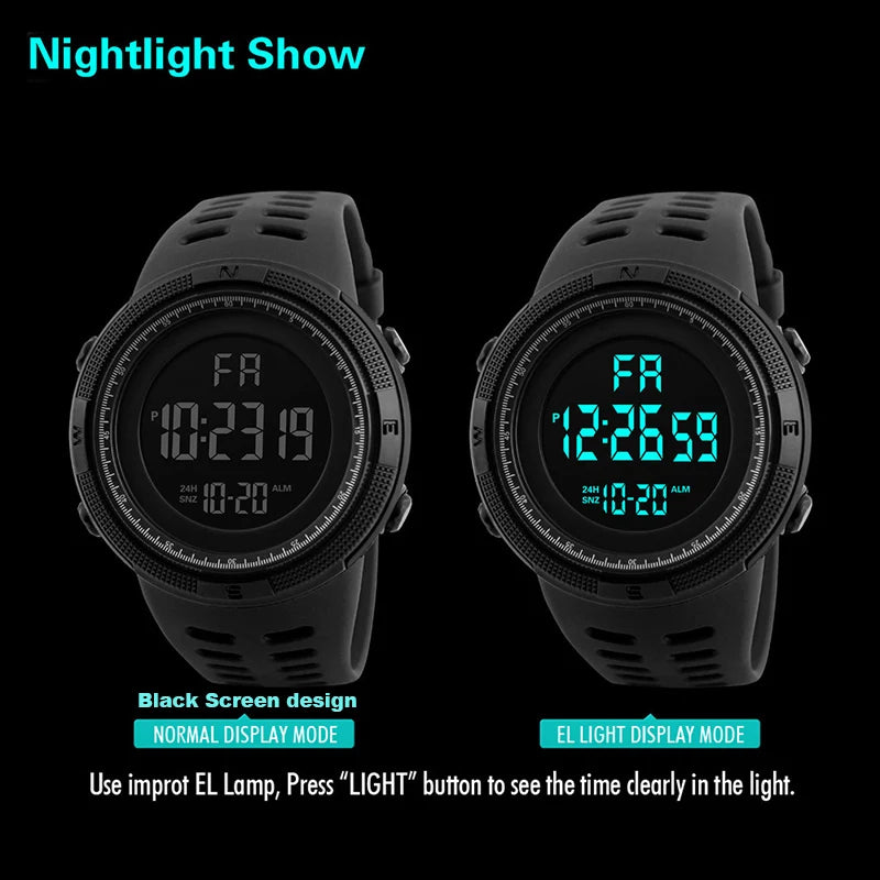 Men's Digital Sports Watch - Military Style LED Multifunction Wristwatch