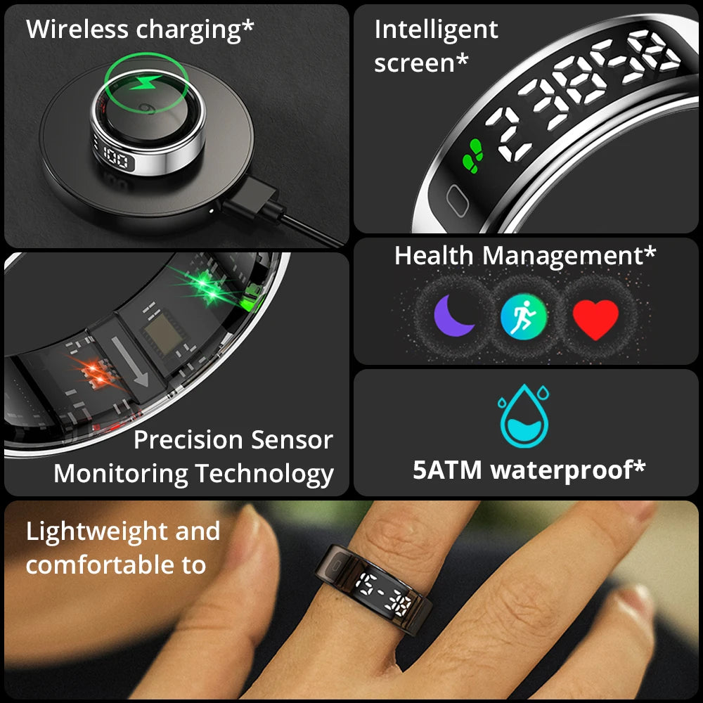 COLMI R12 Smart Ring - Health Tracking Ring with Display Screen & Wireless Charging