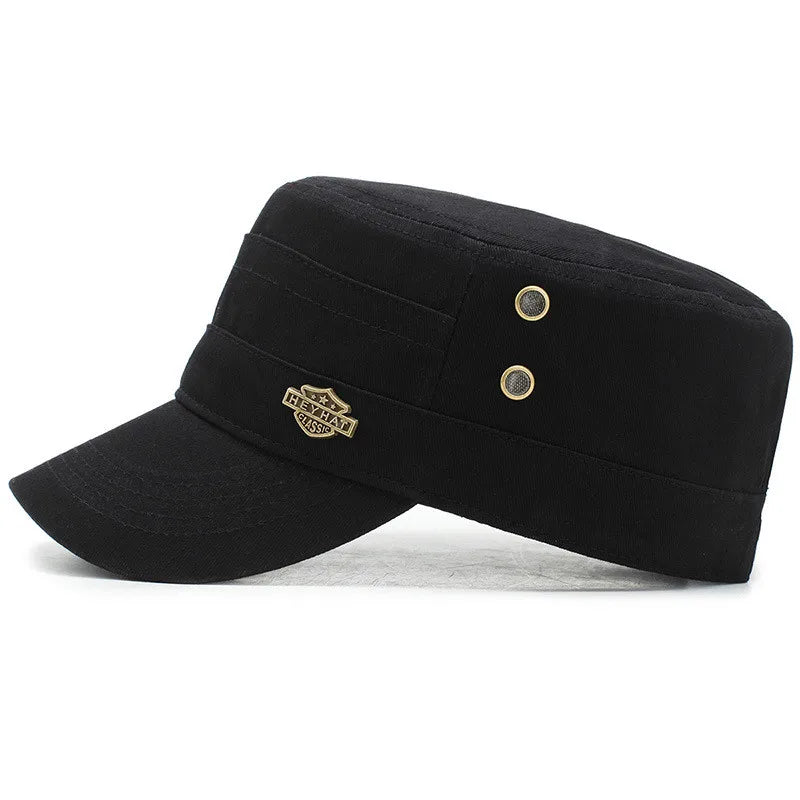 Vintage Flat Top Cadet Cap - Cotton Military Style Hat for Men & Women