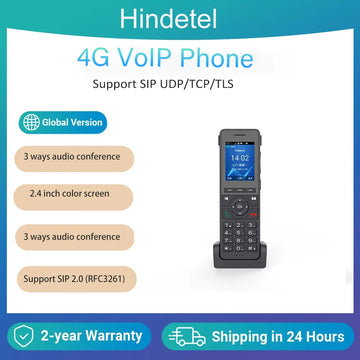 4G LTE WiFi VoIP Desktop Phone - Cordless SIP Phone with 2.4" Screen & 3-Way Conference