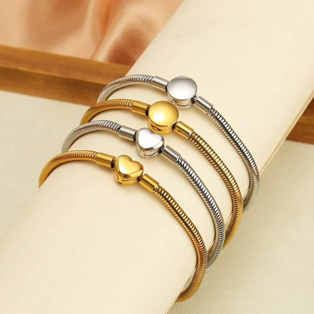 Stainless Steel DIY Bracelet Base with Heart Clasp - 20cm