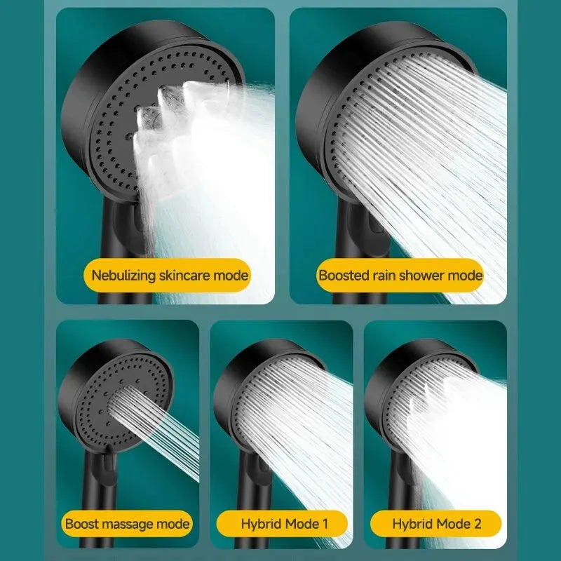 5-Mode High Pressure Shower Head - Adjustable Massage Spray Nozzle for Bathroom