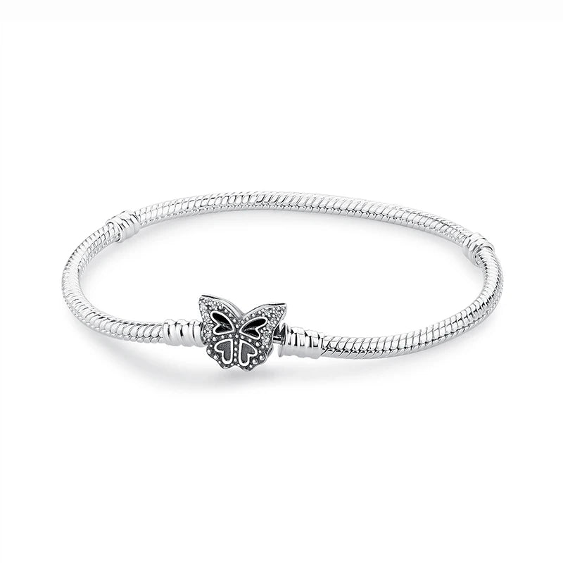 925 Sterling Silver Snake Chain Bracelet with Heart Charm Beads