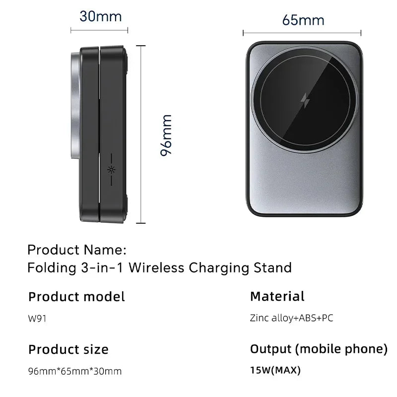 Foldable 3-in-1 Magnetic Wireless Charger Stand for iPhone & Apple Devices