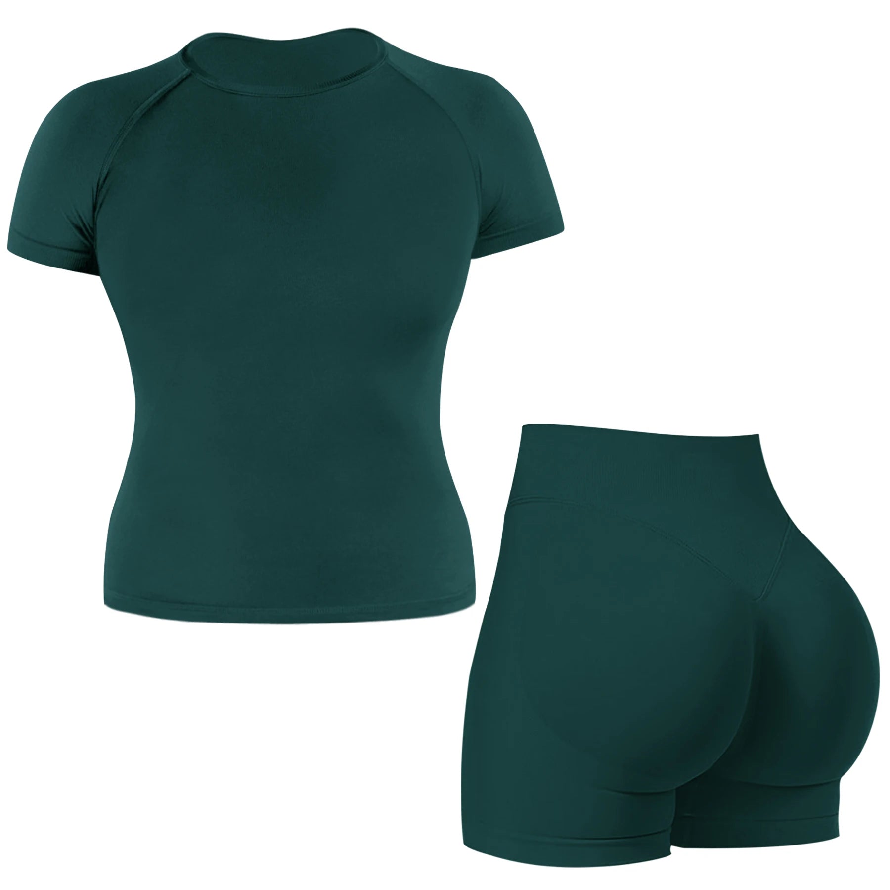 Women's 2-Piece Seamless Workout Set - Crop Top & Butt-Lifting Shorts