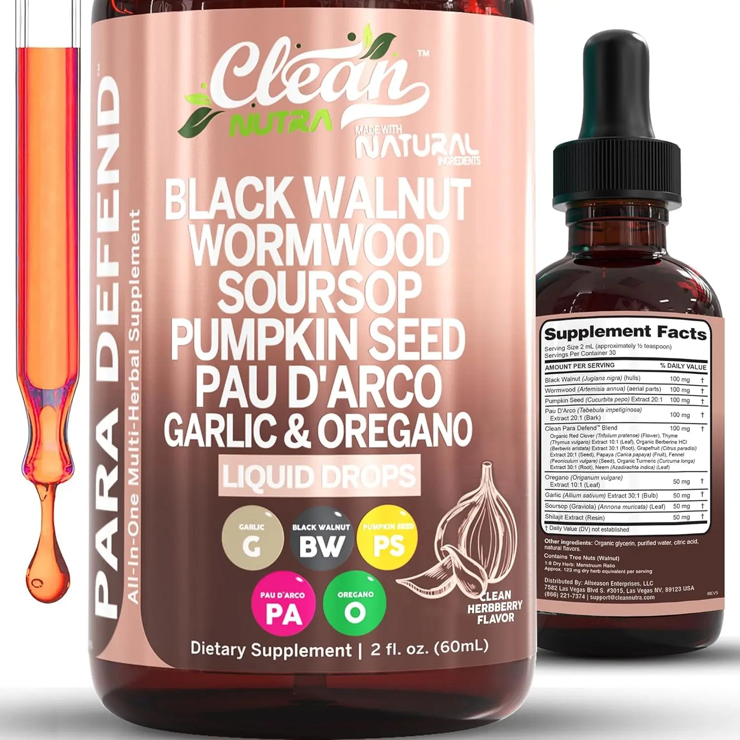 Para Defend Wormwood Black Walnut Cleanse for Humans Drops Liquid Soursop Garlic Pumpkin Seed PAU D'Arco Oil of Oregano Turmeric