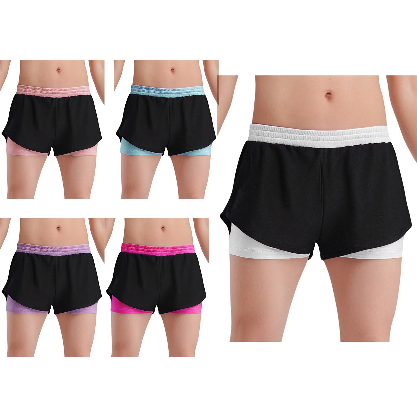 Girls Athletic Shorts - Double-Layer Sports Shorts for Yoga, Running & Workout (Ages 4-14)